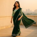 Green Georgette Saree With Readymade Blouse – Pre-Stitched Stylish Saree For Women And Girls For Women