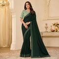 Green Georgette Saree With Readymade Blouse – Pre-Stitched Stylish Saree For Women And Girls For Women