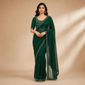 Green Organza Saree With Velvet Blouse – A Whisper Of Royalty For Women