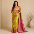 Banarasi Silk Saree With Geometric Weave And Rich Zari Border – Timeless Elegance In Every Fold For Women