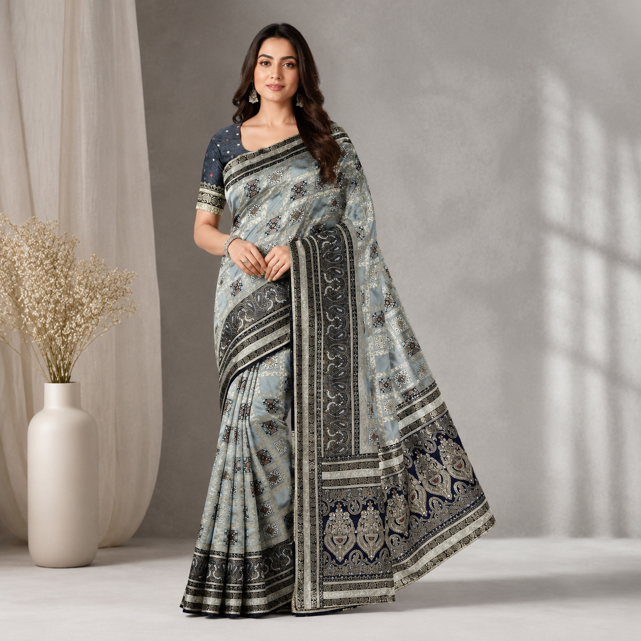 Grey Dola Pure Patola Saree With Blouse – Elegant Wedding And Festive Wear For Women