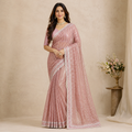 Peach Georgette Handwork Saree With Fancy Border – Where Subtle Luxury Meets Modern Grace For Women