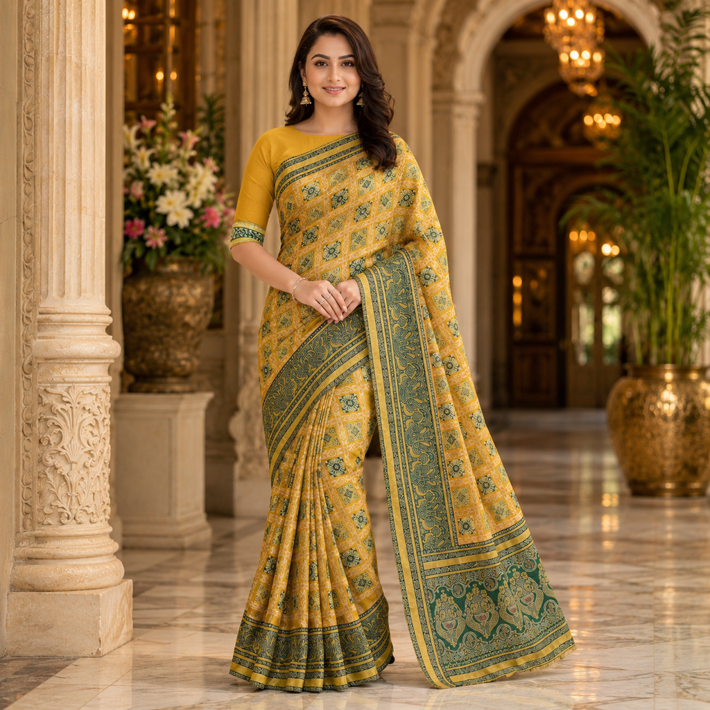 Yellow Dola Pure Patola Saree With Blouse – Traditional And Festive Wear For Women