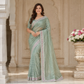 Pista Green Georgette Handwork Saree With Fancy Border – Light, Luxe And Lovingly Crafted For Women