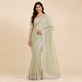 Light Green Georgette Handwork Saree With Fancy Border – Soft Glamour, Everyday Grace For Women