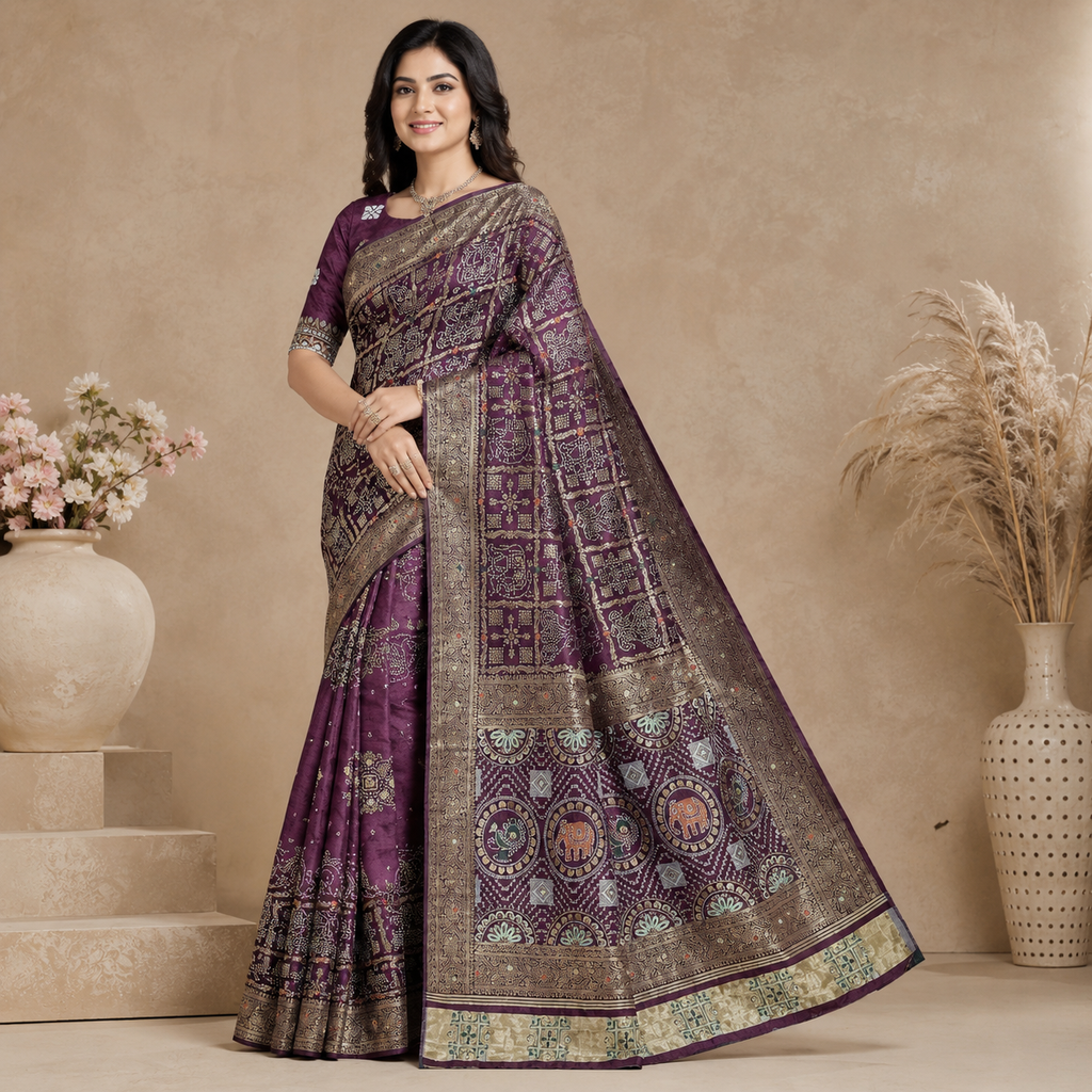 Wine Dola Handwork Saree With Blouse – Premium Wedding And Festive Wear For Women