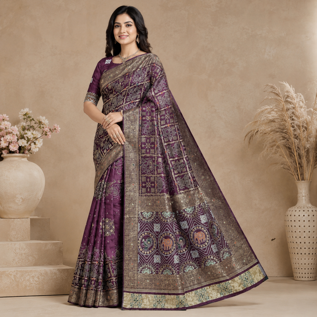 Wine Dola Handwork Saree With Blouse – Premium Wedding And Festive Wear For Women