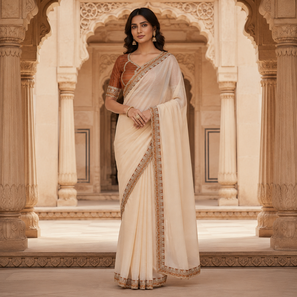 Orange Organza Saree With Gota Patti Work And Designer Blouse – Premium Wedding And Festive Saree For Women