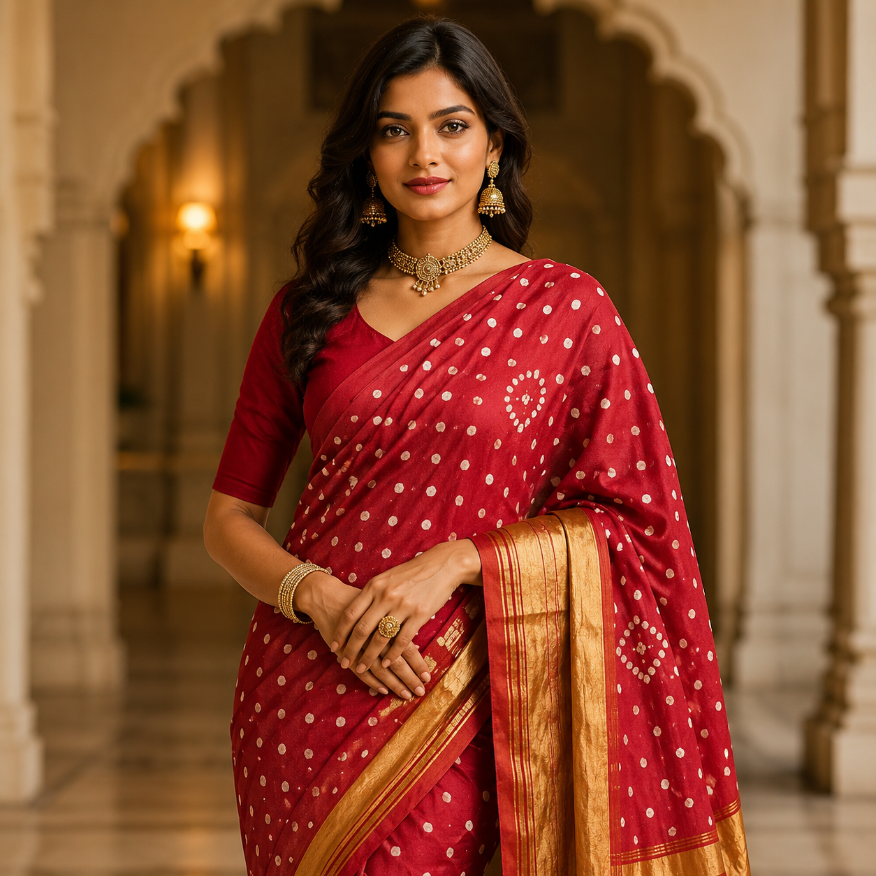 Red Gajji Silk Bandhani Saree With Blouse – A Classic Of Grace, Tradition And Celebration For Women