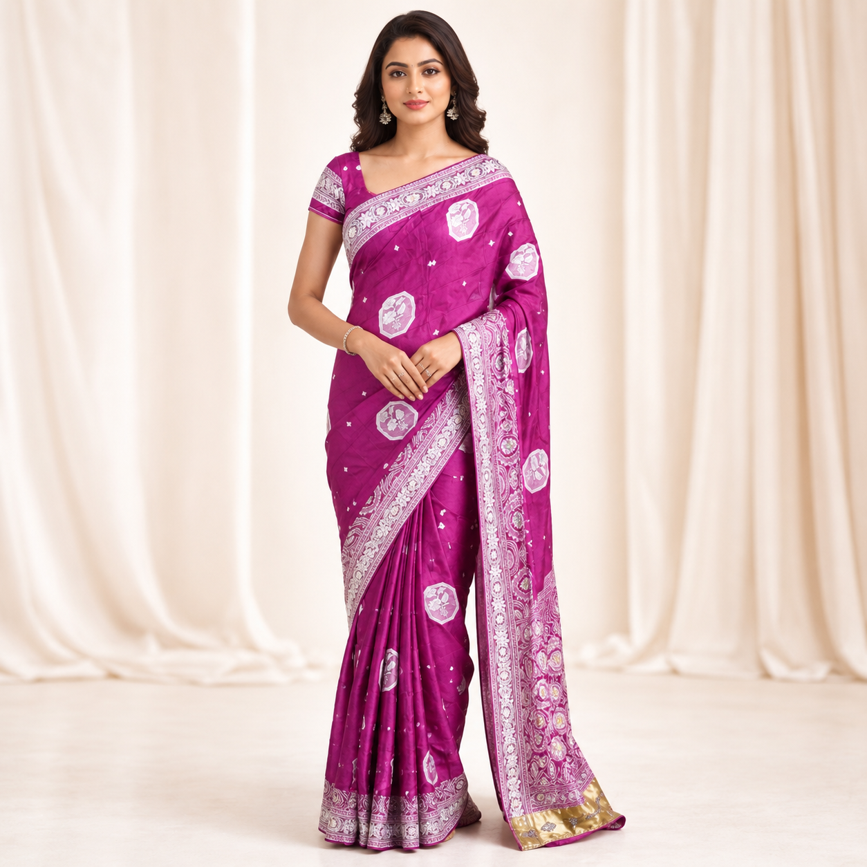 Purple Banarasi Katan Silk Saree With Silver Zari | Regal Festive Elegance For Women