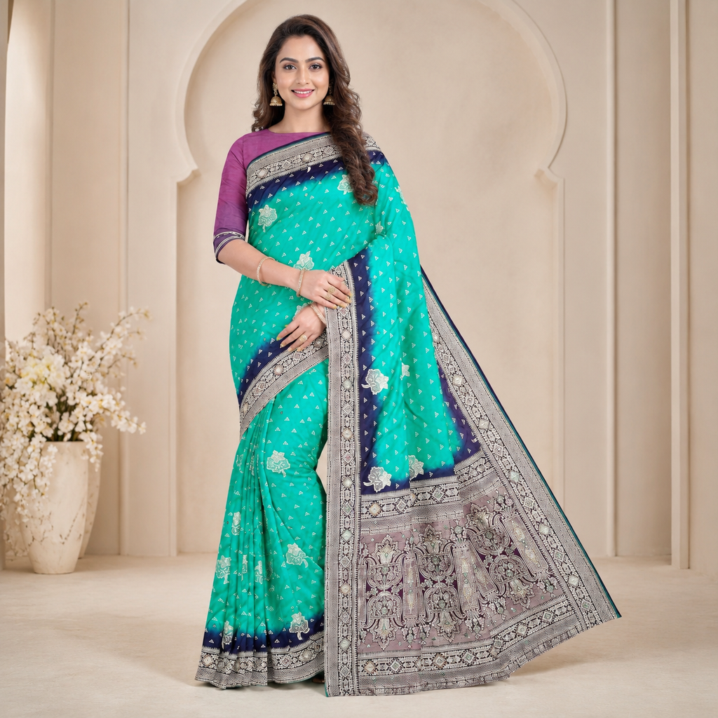 Rama Green Dola Handwork Saree With Blouse – Wedding And Festive Collection For Women