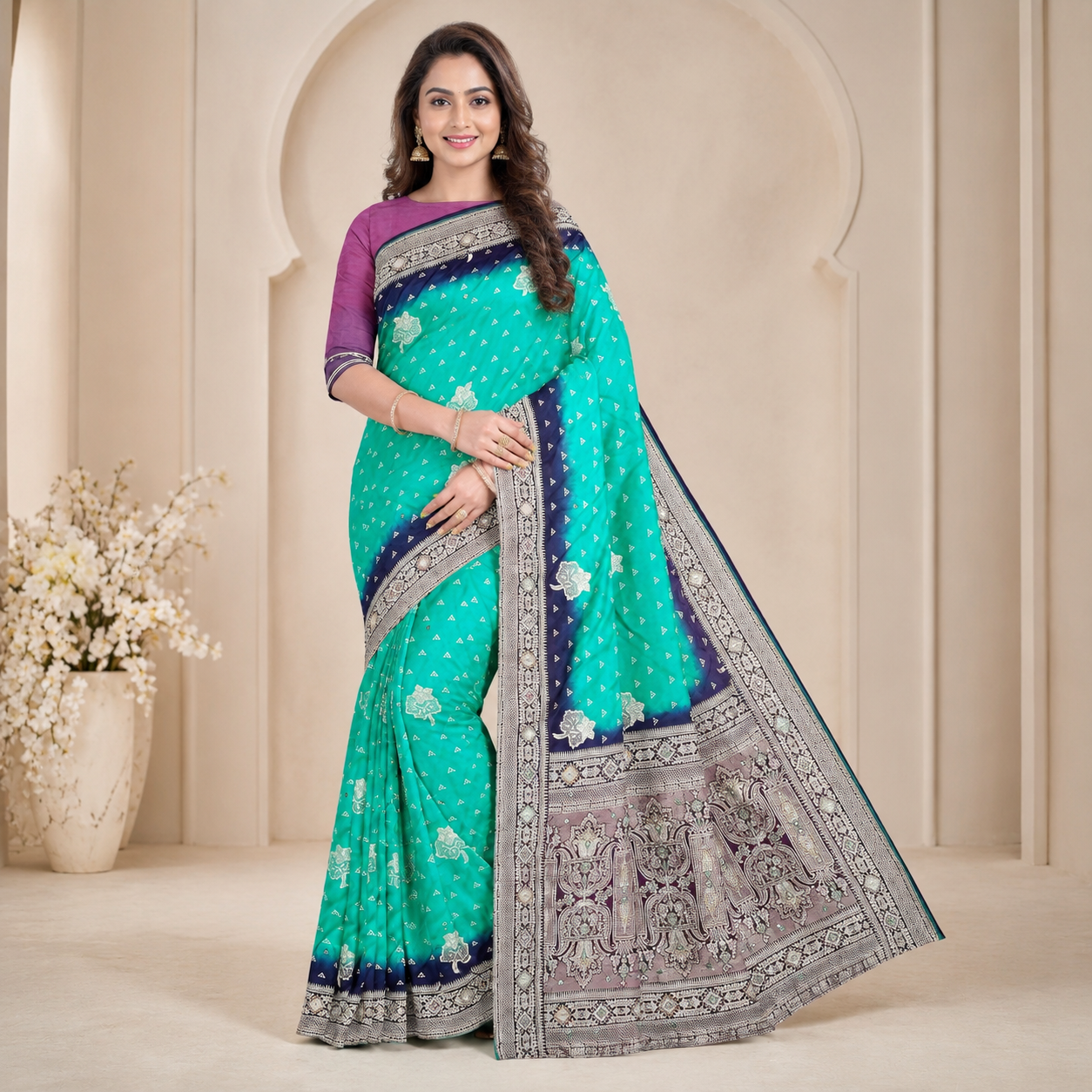 Rama Green Dola Handwork Saree With Blouse – Wedding And Festive Collection For Women