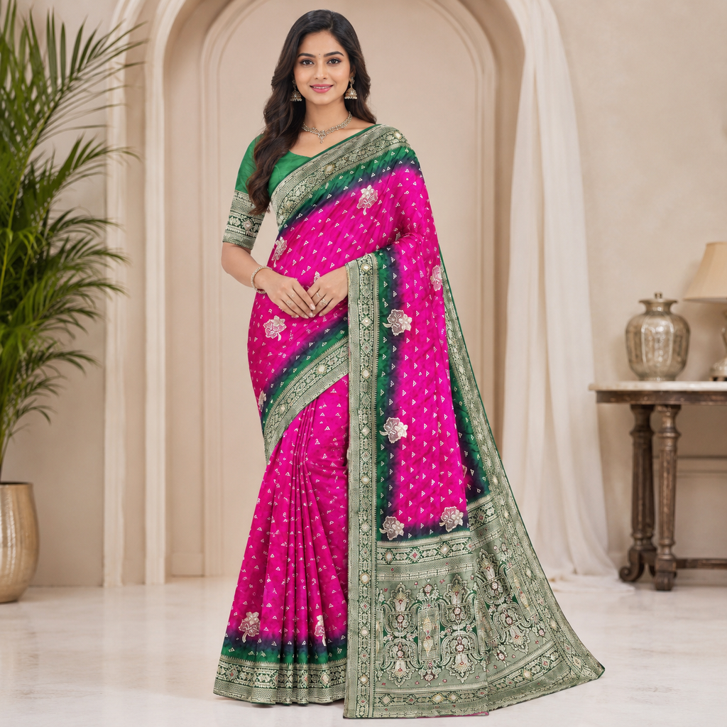 Dark Pink Dola Handwork Saree With Blouse – Elegant Wedding And Festive Wear For Women