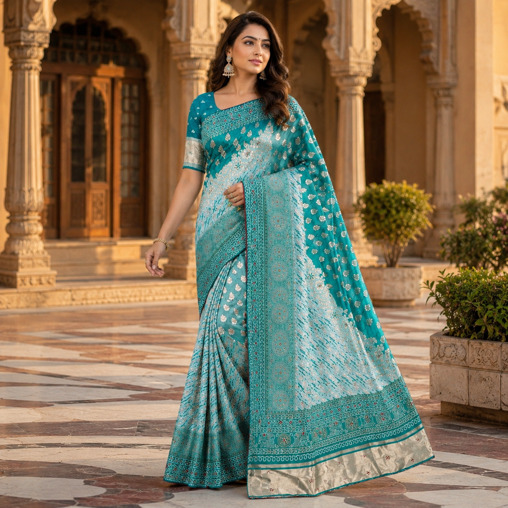 Green Dola Silk Laheriya Saree With Blouse – Festive And Wedding Wear For Women
