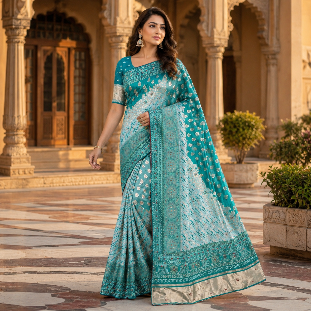 Green Dola Silk Laheriya Saree With Blouse – Festive And Wedding Wear For Women