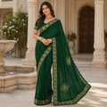Green Heavy Pattern Georgette Saree With Printed Border Andamp And Siroski Work For Women