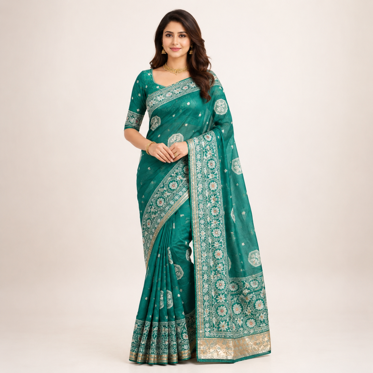 Emerald Green Banarasi Katan Silk Saree With Silver Zari - Royal And Lightweight Weave For Women