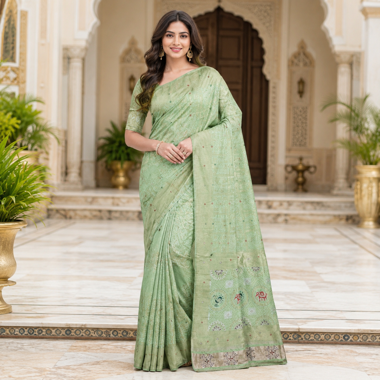 Light Green Dola Handwork Saree With Blouse – Elegant Wedding And Festive Wear For Women