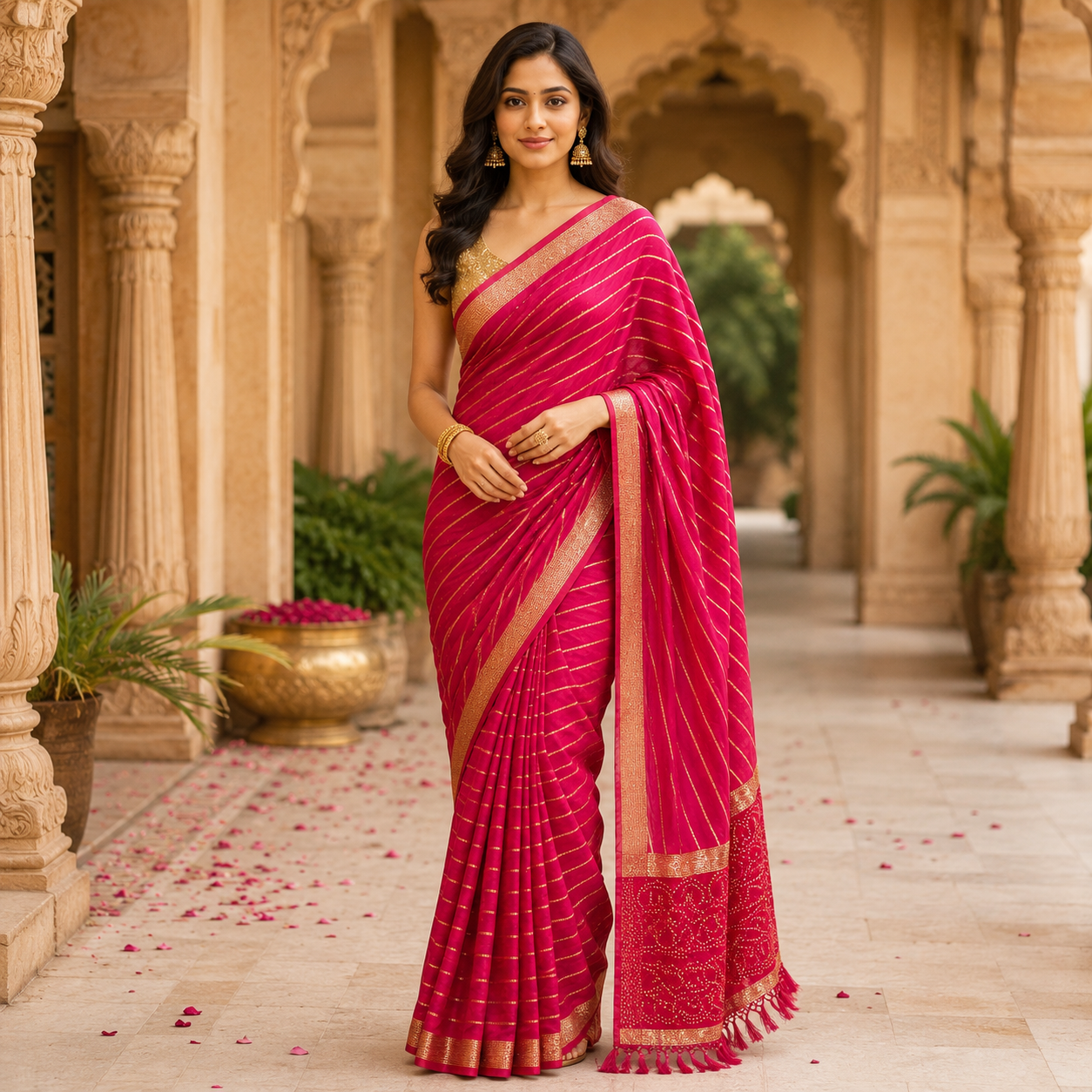 Pink Soft Georgette Weaved Silver Lines Andamp; Border Saree With Designer Blouse For Women