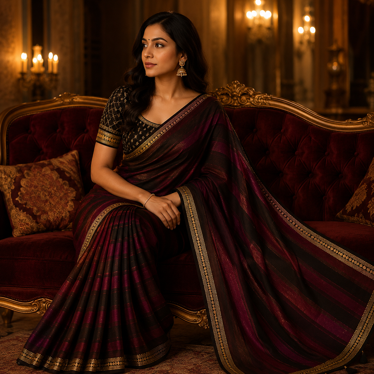 Wine Chanderi Silk Zari Crush Saree – A Regal Statement Of Modern Grace For Women