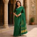 Green Gajji Silk Bandhani Saree With Blouse – Handcrafted Heritage in Every Fold