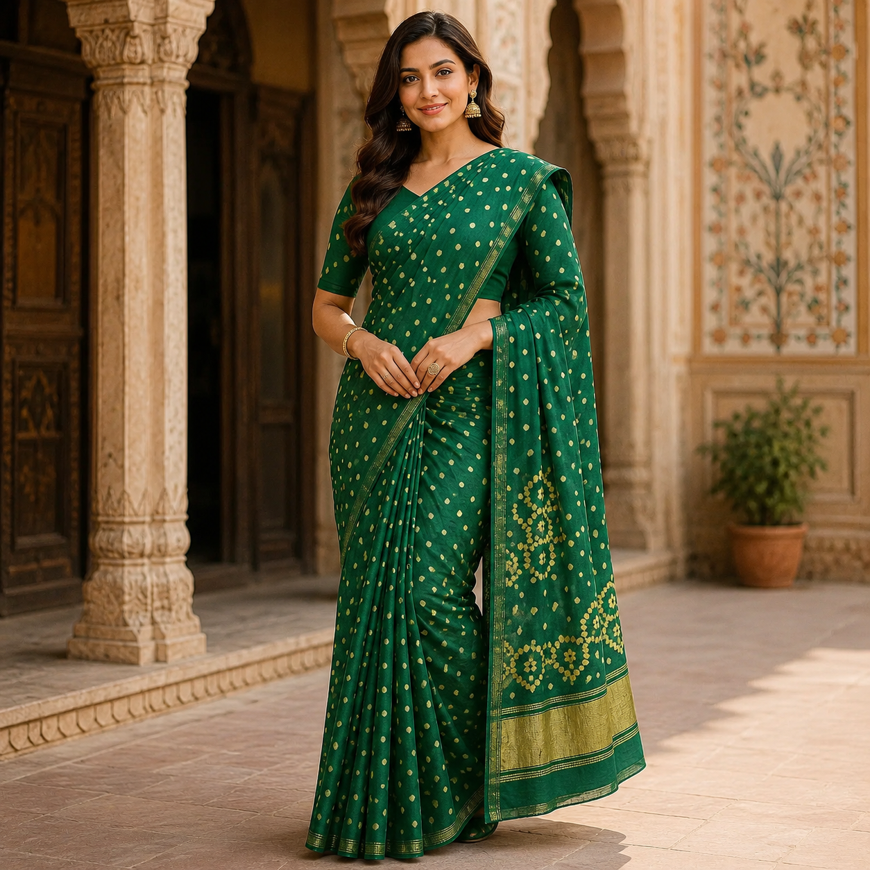Green Gajji Silk Bandhani Saree With Blouse – Handcrafted Heritage in Every Fold