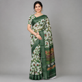 Green Digital Print Linen Saree With Readymade Blouse – Breezy, Bold And Beautifully You For Women