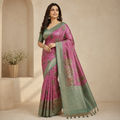 Pink & Sage Green Traditional Printed Saree with Artistic Pallu