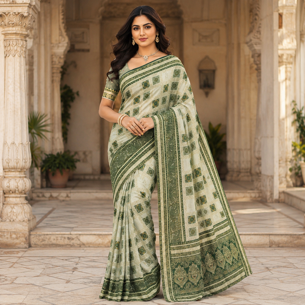 Green Dola Pure Patola Saree With Blouse – Elegant And Festive Wear For Women For Women