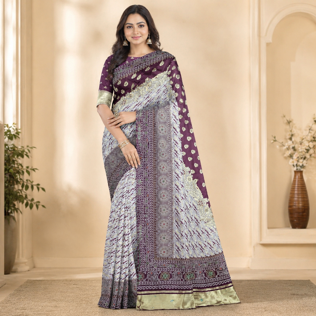 Wine Dola Silk Laheriya Saree With Blouse – Premium Festive And Wedding Saree For Women