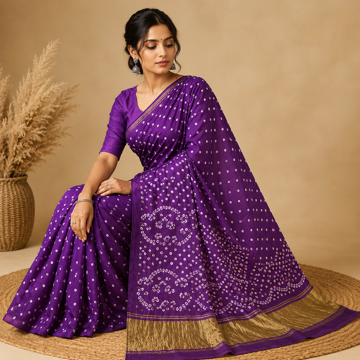 Purple Gajji Silk Bandhani Saree With Blouse – Grace Hand-Tied In Every Dot For Women