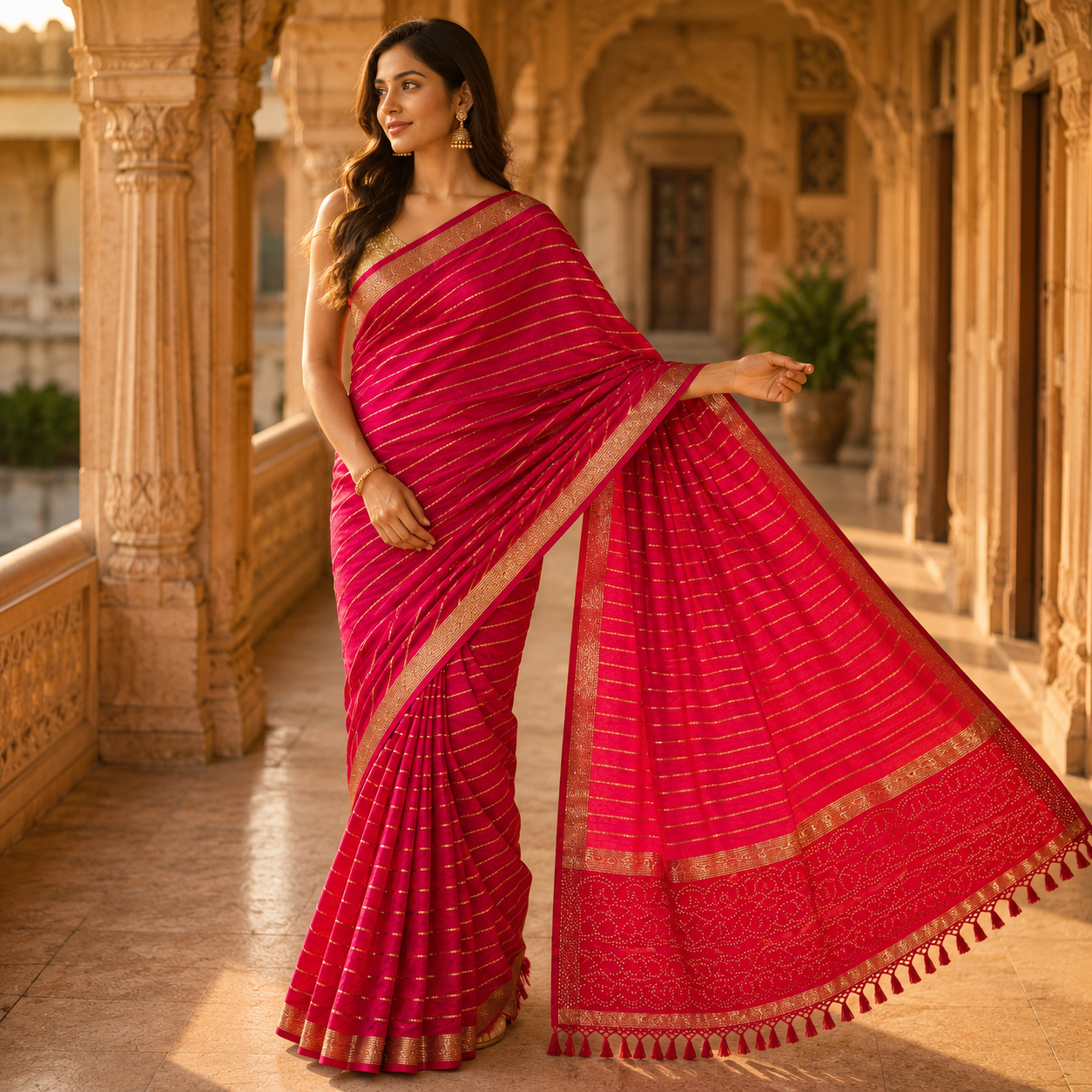 Pink Soft Georgette Weaved Silver Lines Andamp; Border Saree With Designer Blouse For Women