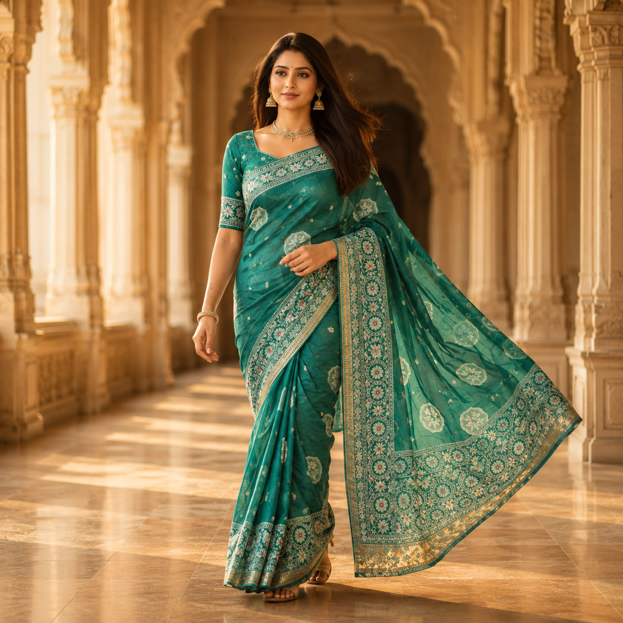 Emerald Green Banarasi Katan Silk Saree With Silver Zari - Royal And Lightweight Weave For Women