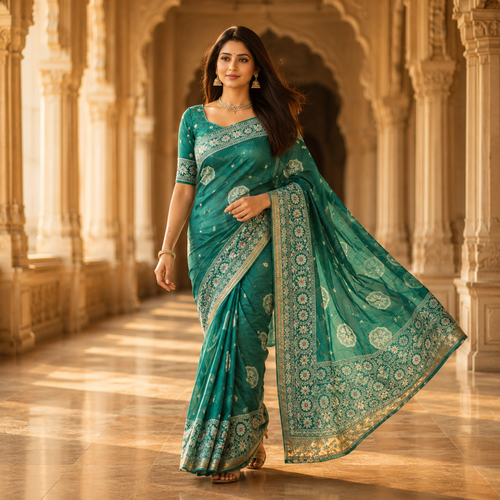 Emerald Green Banarasi Katan Silk Saree With Silver Zari - Royal And Lightweight Weave For Women
