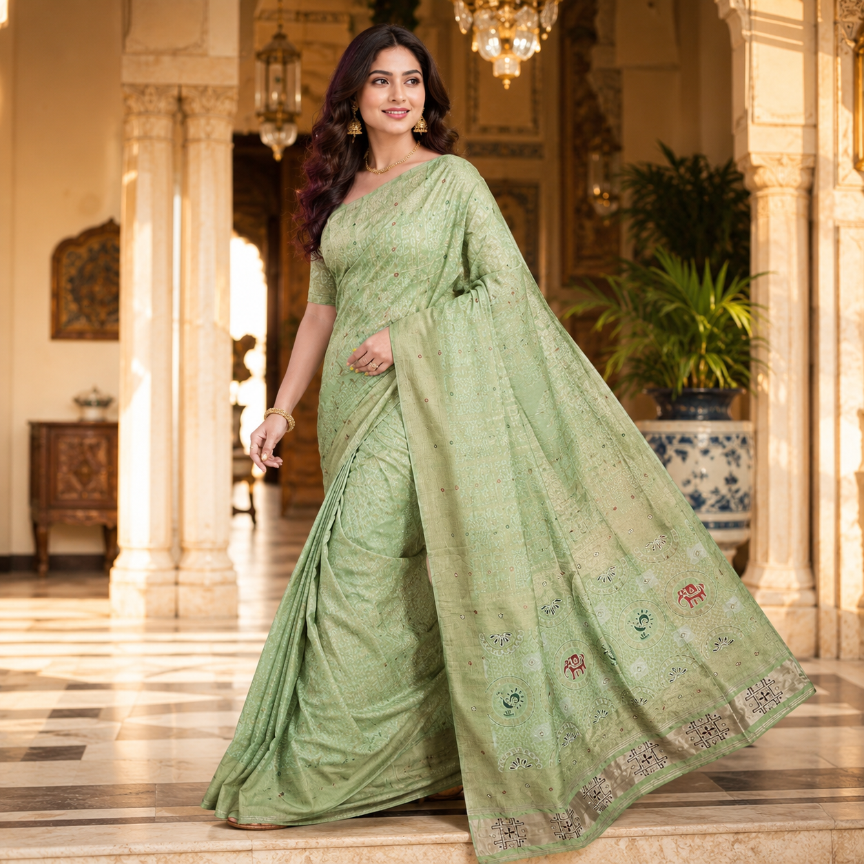 Light Green Dola Handwork Saree With Blouse – Elegant Wedding And Festive Wear For Women