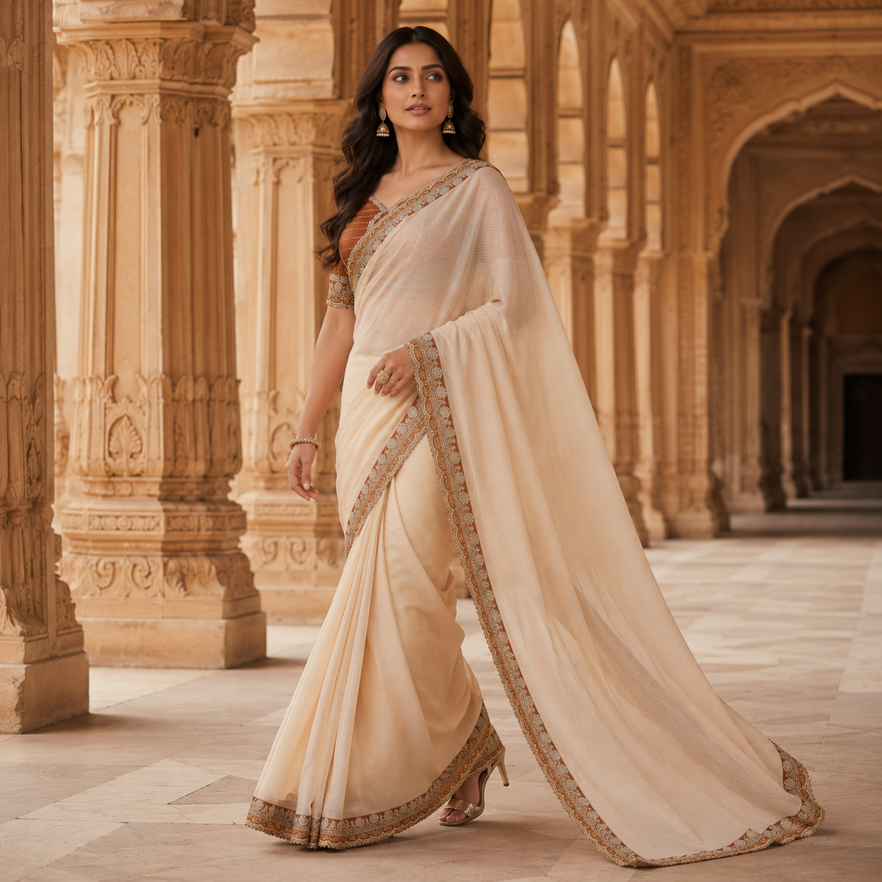 Orange Organza Saree With Gota Patti Work And Designer Blouse – Premium Wedding And Festive Saree For Women