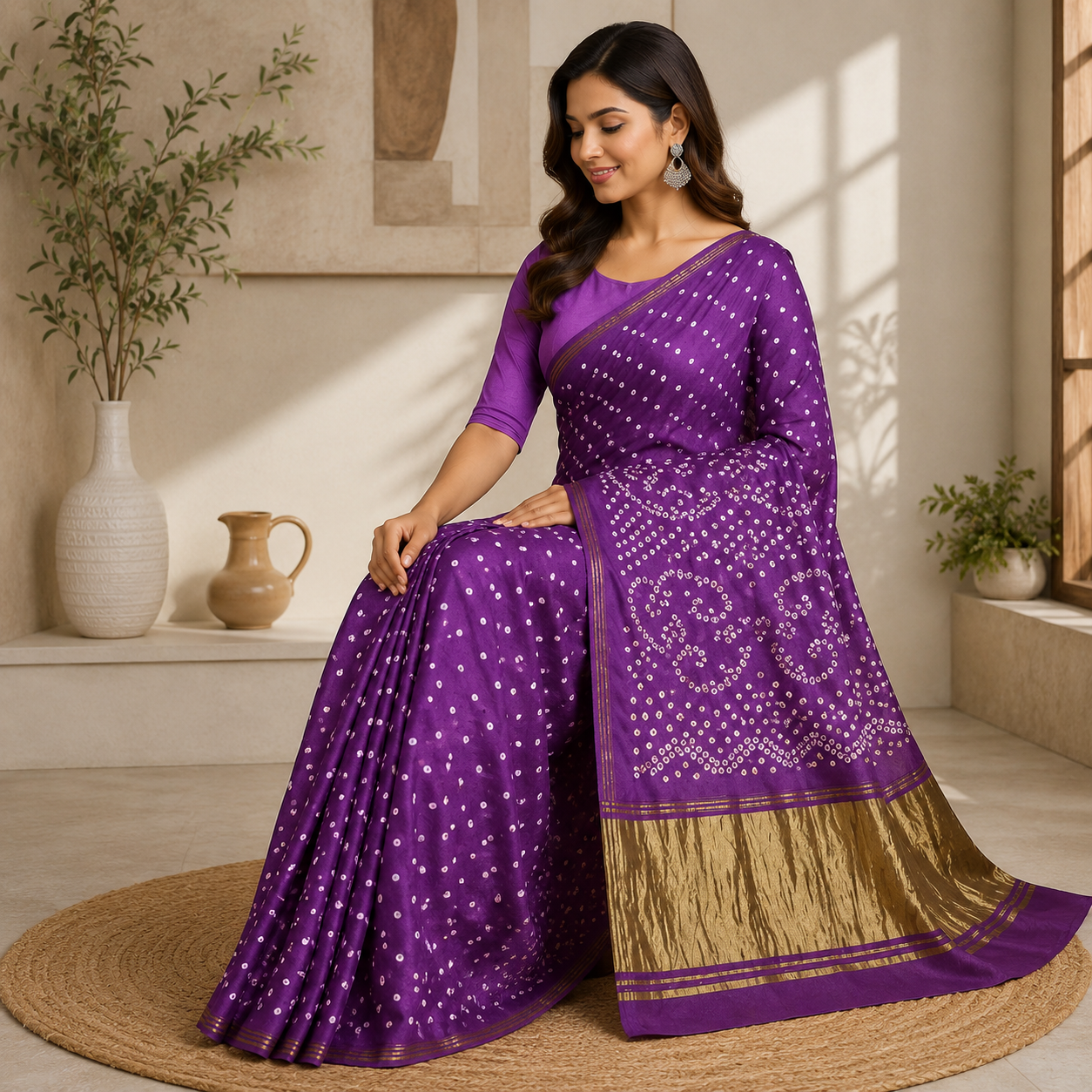 Purple Gajji Silk Bandhani Saree With Blouse – Grace Hand-Tied In Every Dot For Women