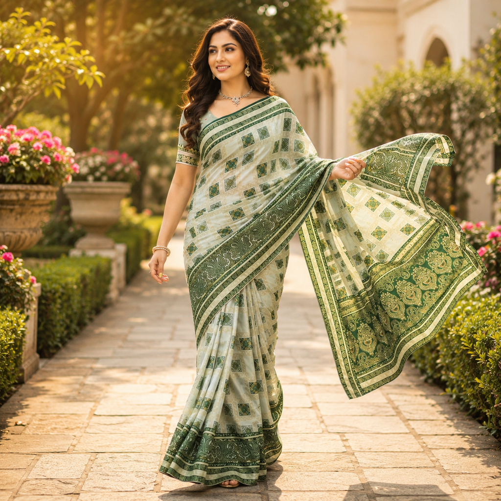 Green Dola Pure Patola Saree With Blouse – Elegant And Festive Wear For Women For Women