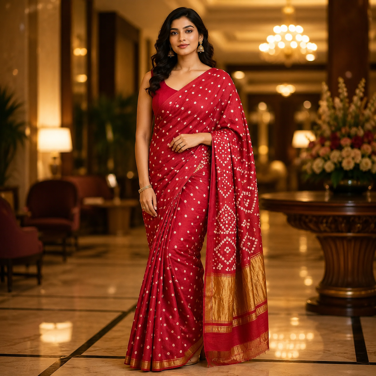Red Gajji Silk Bandhani Saree With Blouse – A Classic Of Grace, Tradition And Celebration For Women