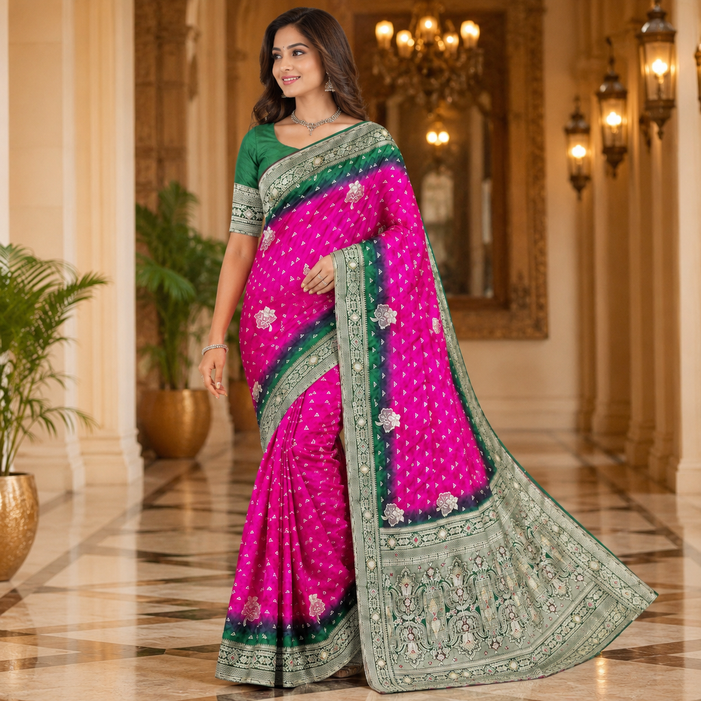 Dark Pink Dola Handwork Saree With Blouse – Elegant Wedding And Festive Wear For Women