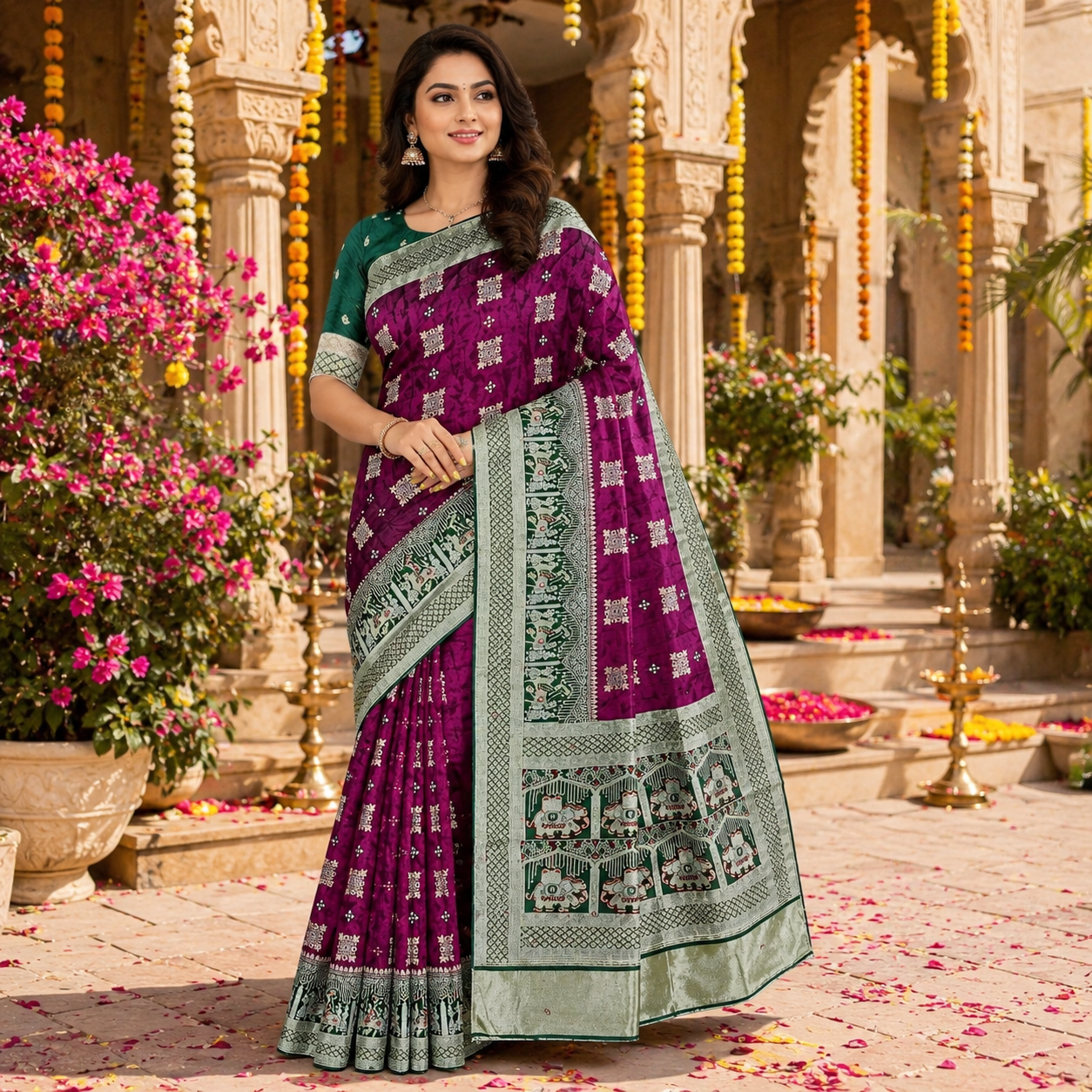 Wine Pure Gaji Silk Saree With Heavy Work And Blouse – Luxury Wedding And Festive Saree For Women