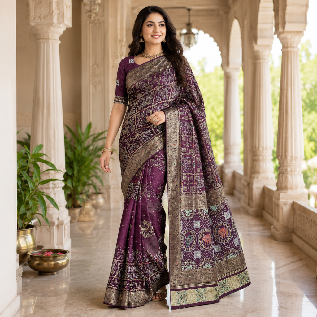 Wine Dola Handwork Saree With Blouse – Premium Wedding And Festive Wear For Women