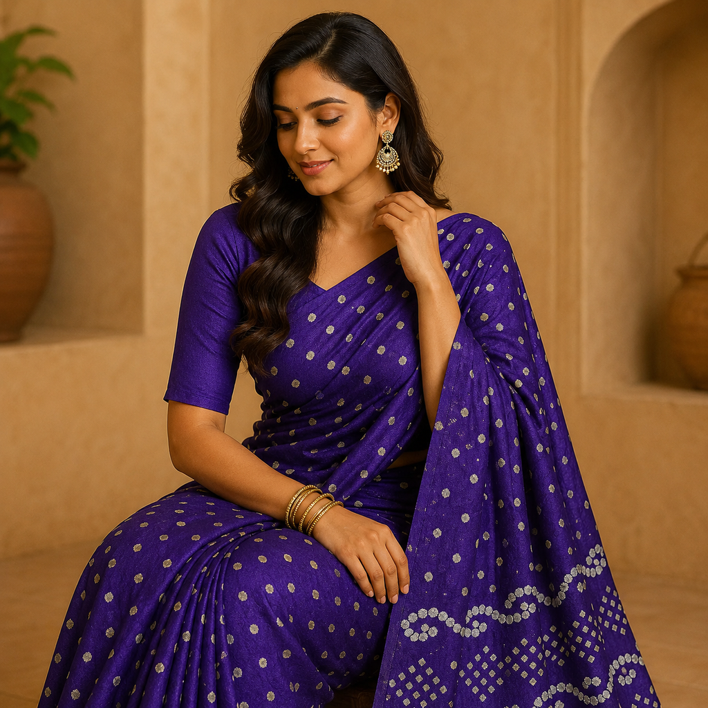 Blue Gajji Silk Bandhani Saree With Blouse – Timeless Elegance Woven In Heritage For Women