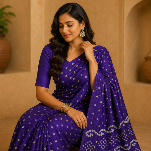 Blue Gajji Silk Bandhani Saree With Blouse – Timeless Elegance Woven In Heritage For Women