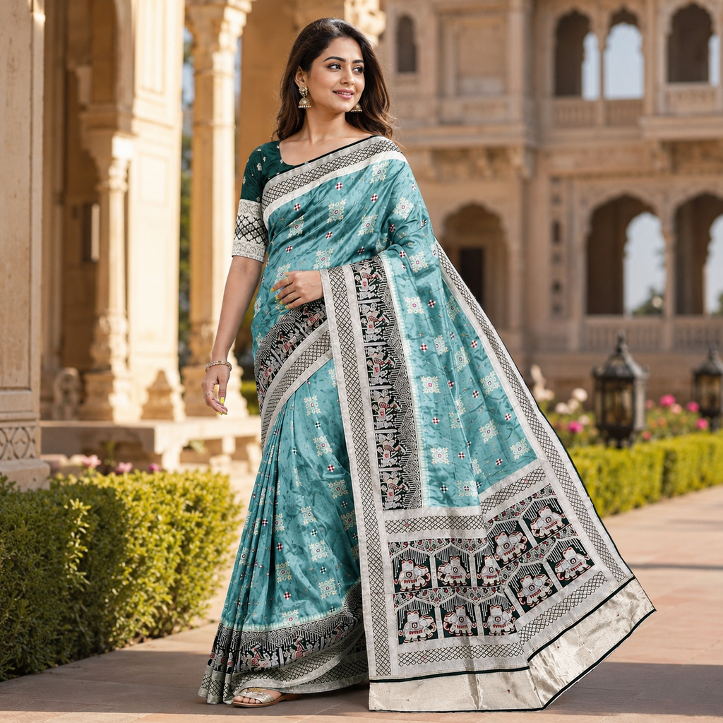 Pista Green Pure Gaji Silk Saree With Heavy Work And Blouse – Premium Wedding And Festive Wear For Women