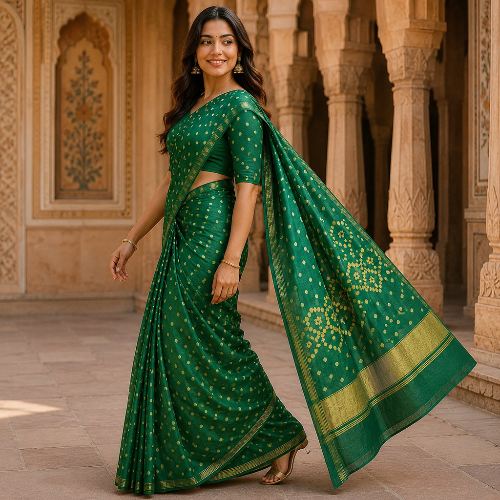 Green Gajji Silk Bandhani Saree With Blouse – Handcrafted Heritage in Every Fold