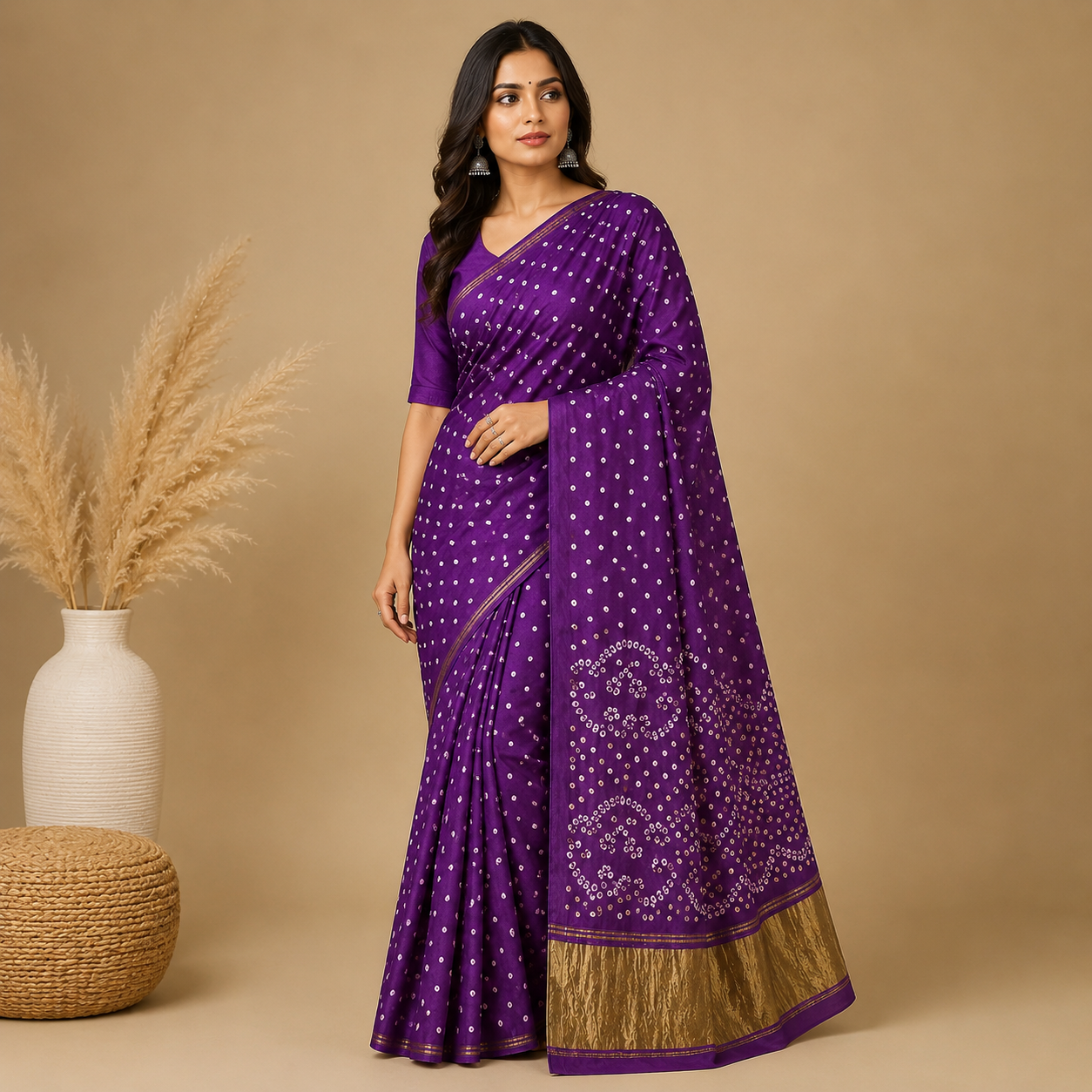 Purple Gajji Silk Bandhani Saree With Blouse – Grace Hand-Tied In Every Dot For Women