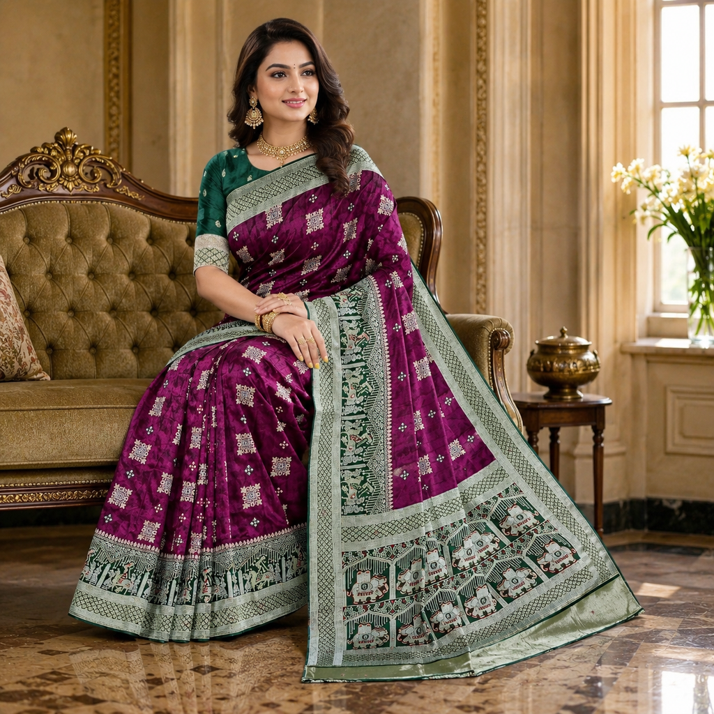 Wine Pure Gaji Silk Saree With Heavy Work And Blouse – Luxury Wedding And Festive Saree For Women