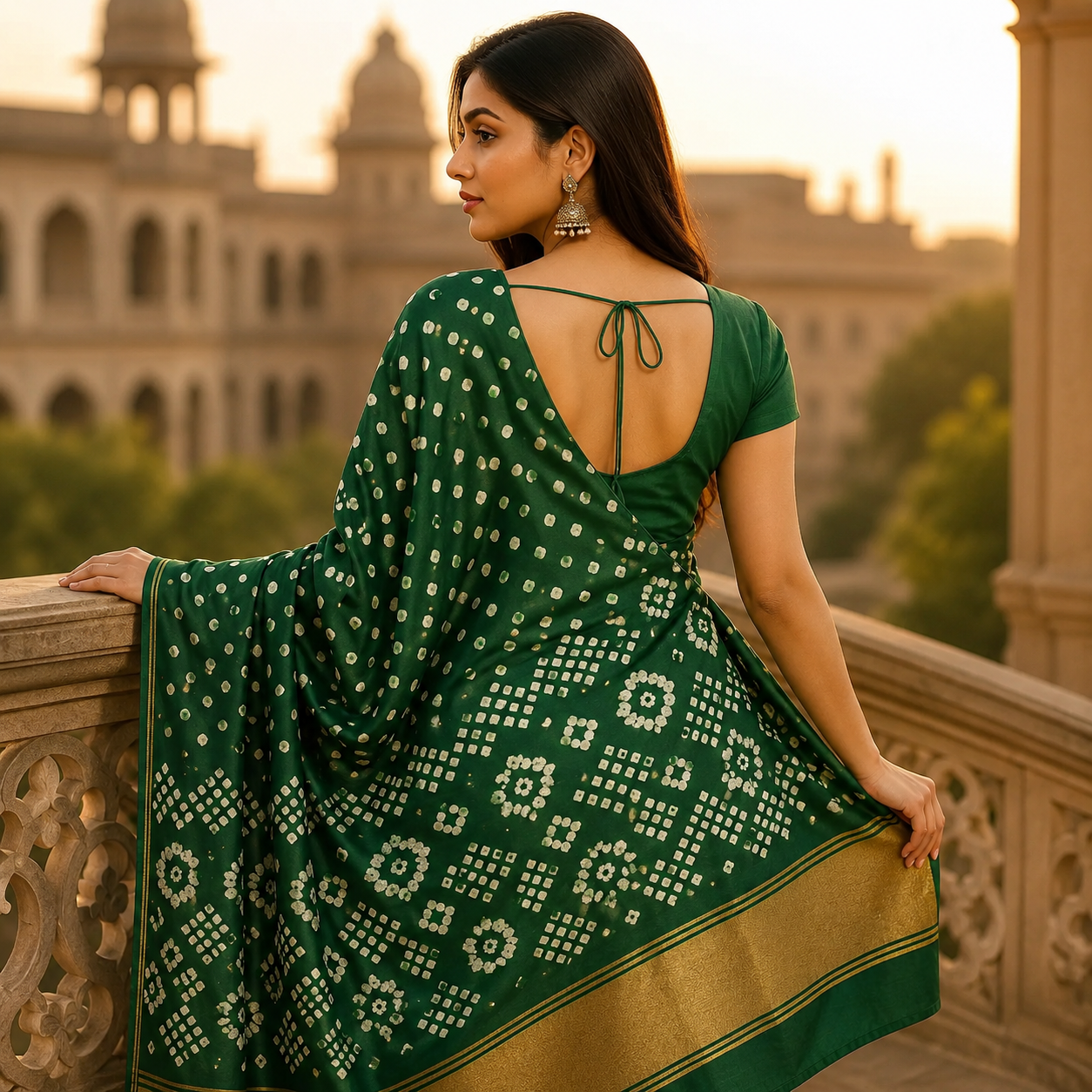 Green Gajji Silk Bandhani Saree With Blouse – A Handcrafted Symbol Of Grace And Heritage For Women