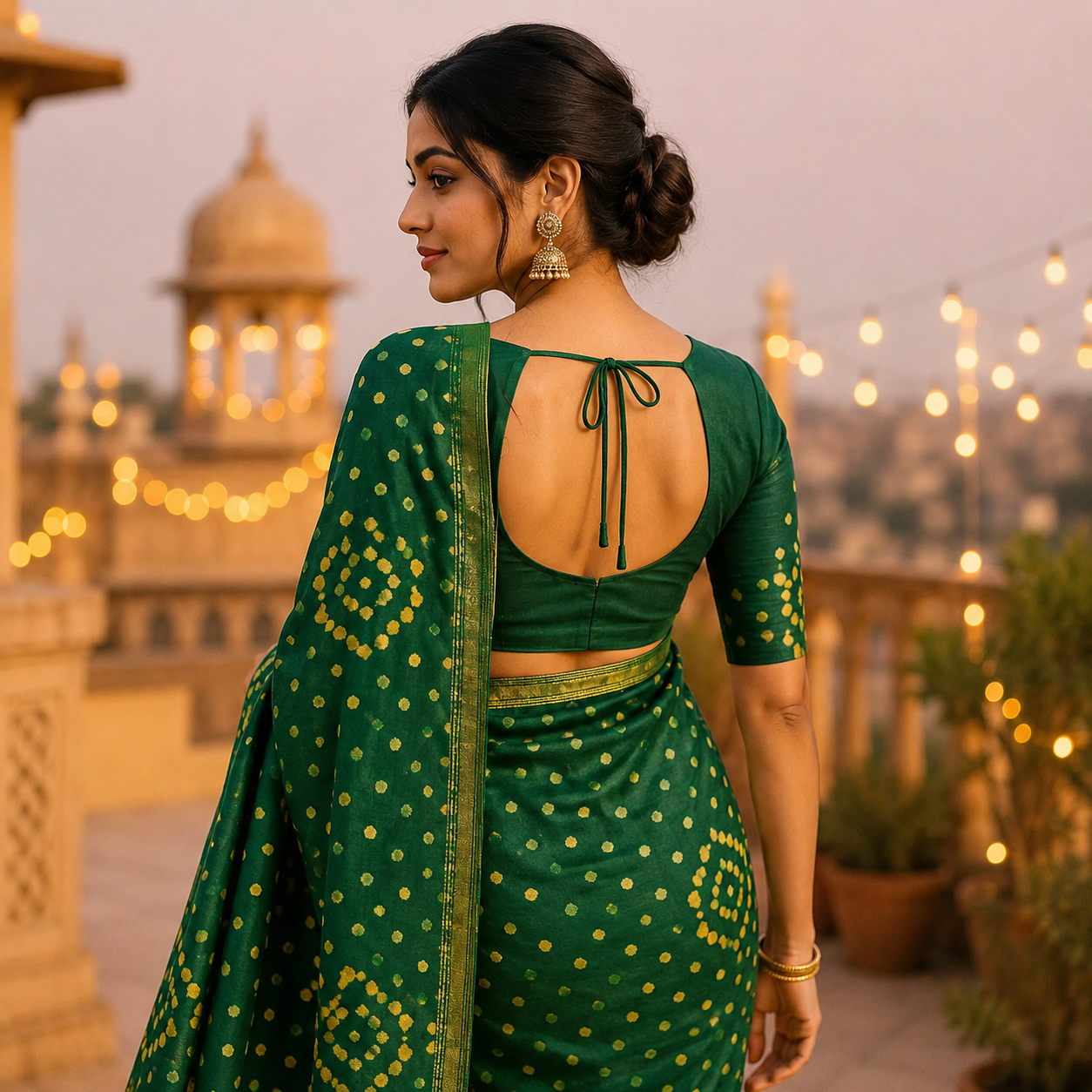 Green Gajji Silk Bandhani Saree With Blouse – Handcrafted Heritage in Every Fold